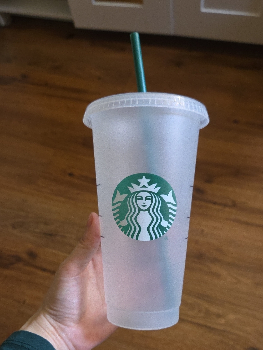 Starbucks Frosted White Tumbler with Green Straw